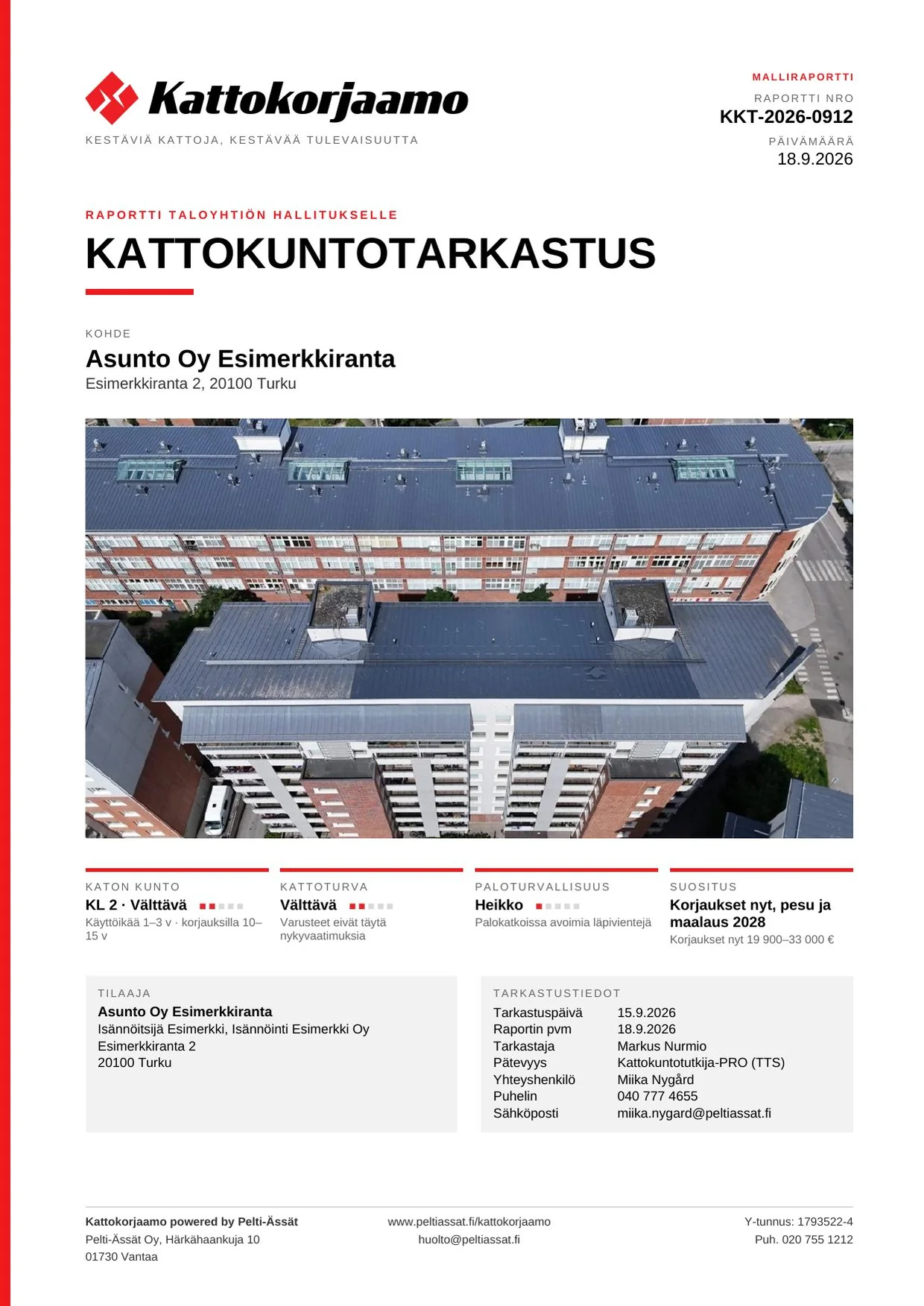 Malliraportin sivu: Kansilehti